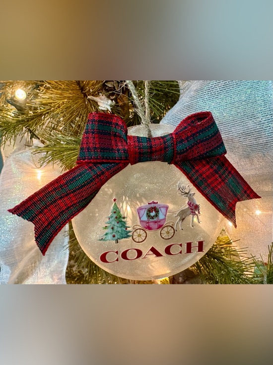 Coach Other - Holiday resin reindeer carriage Christmas tree Ornament with Red Plaid Bow